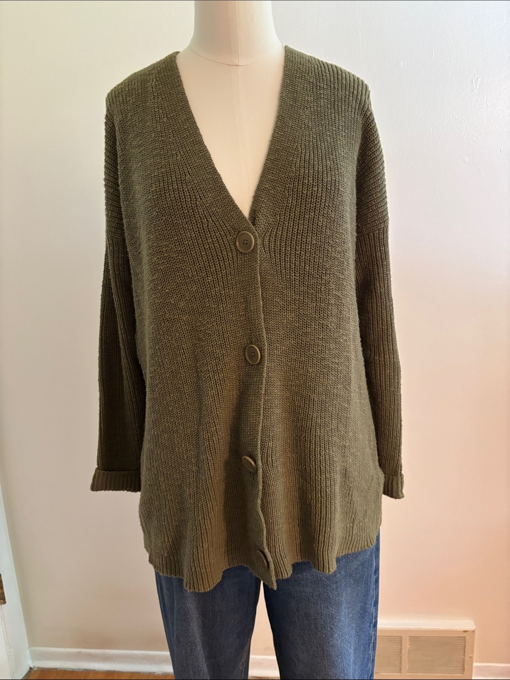 Madewell Olive Green V-Neck Button-Front Cardigan